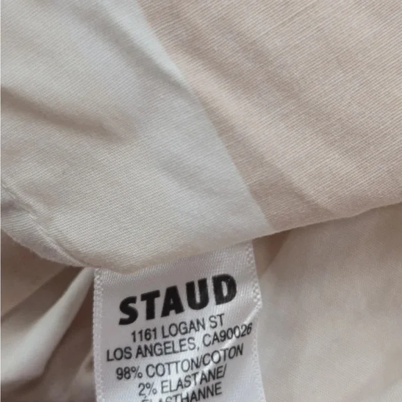 STAUD Marlowe Striped Dress Halter Tie Neck Midi Dress Tan White Size L Womens - Picture 5 of 10